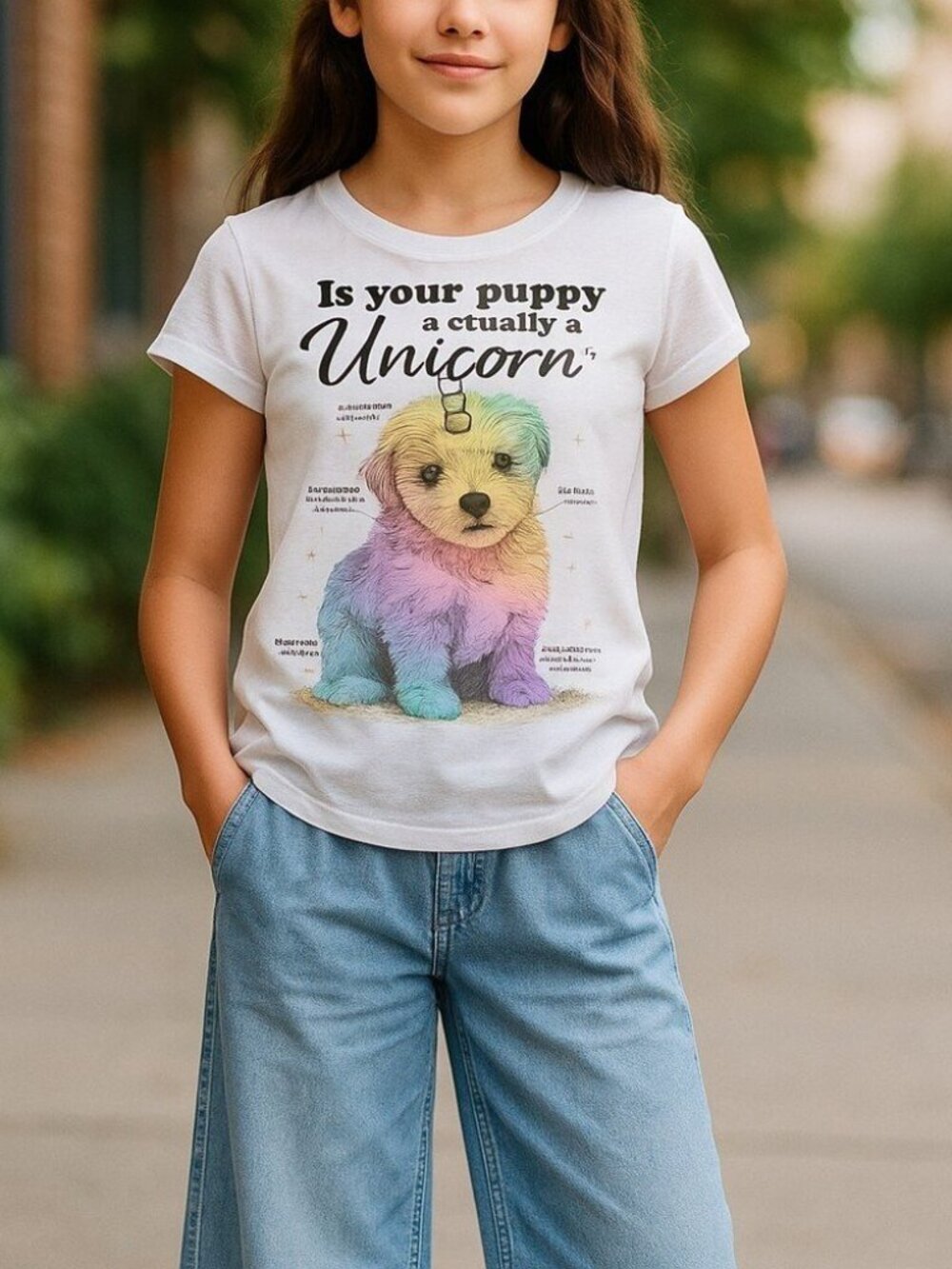 JUSTICE Is Your Puppy Actually a Unicorn Graphic Tee Girls 6 7 Glitter Rainbow - Picture 14 of 14